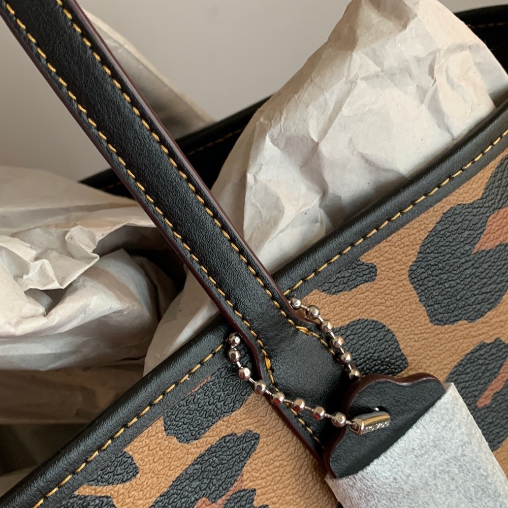 Coach Leopard Print Leather Tote Bag - Brown/Black - Picture 14 of 14